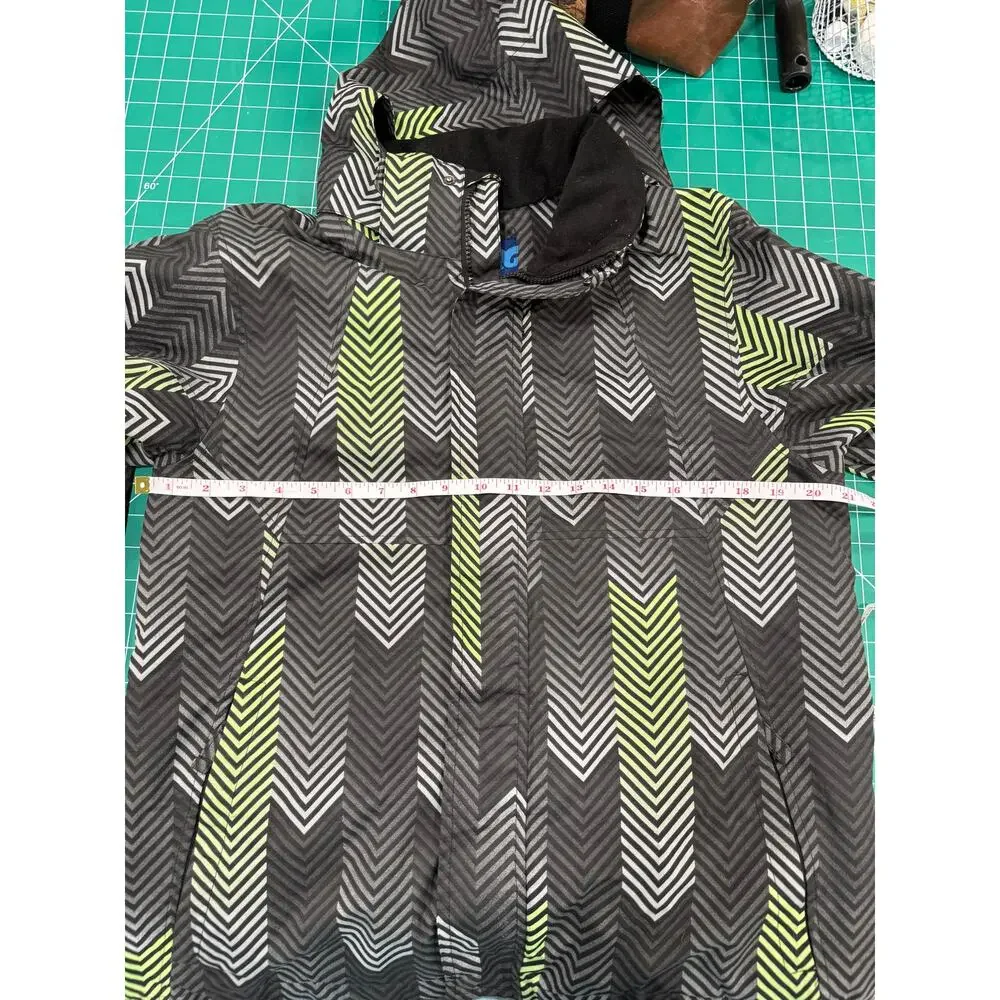 Y2K ICEBURG Youth XL Ski Jacket Chevron Snowboard Coat Black Green Hooded